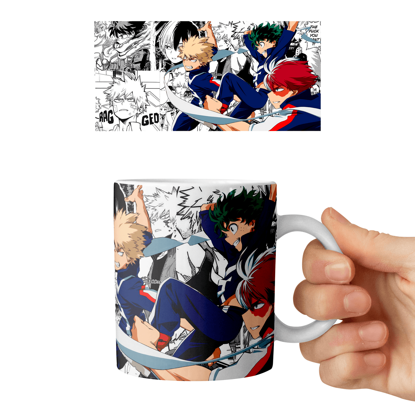 Taza 11 oz Bakugo x Deku x Todoroki (Boku No Hero Academia)