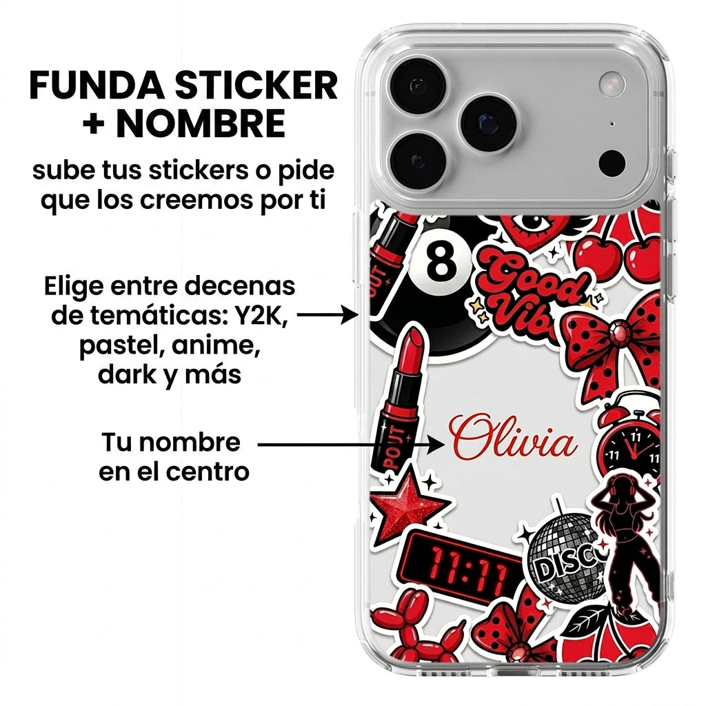 Funda Sticker Personalizada con tu Nombre | Y2K, Anime, Pastel (Stikers a tu Elección)