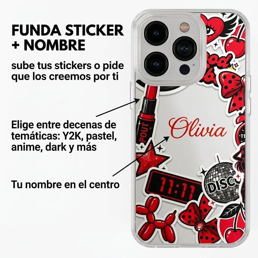 Funda Sticker Personalizada con tu Nombre | Y2K, Anime, Pastel (Stikers a tu Elección)