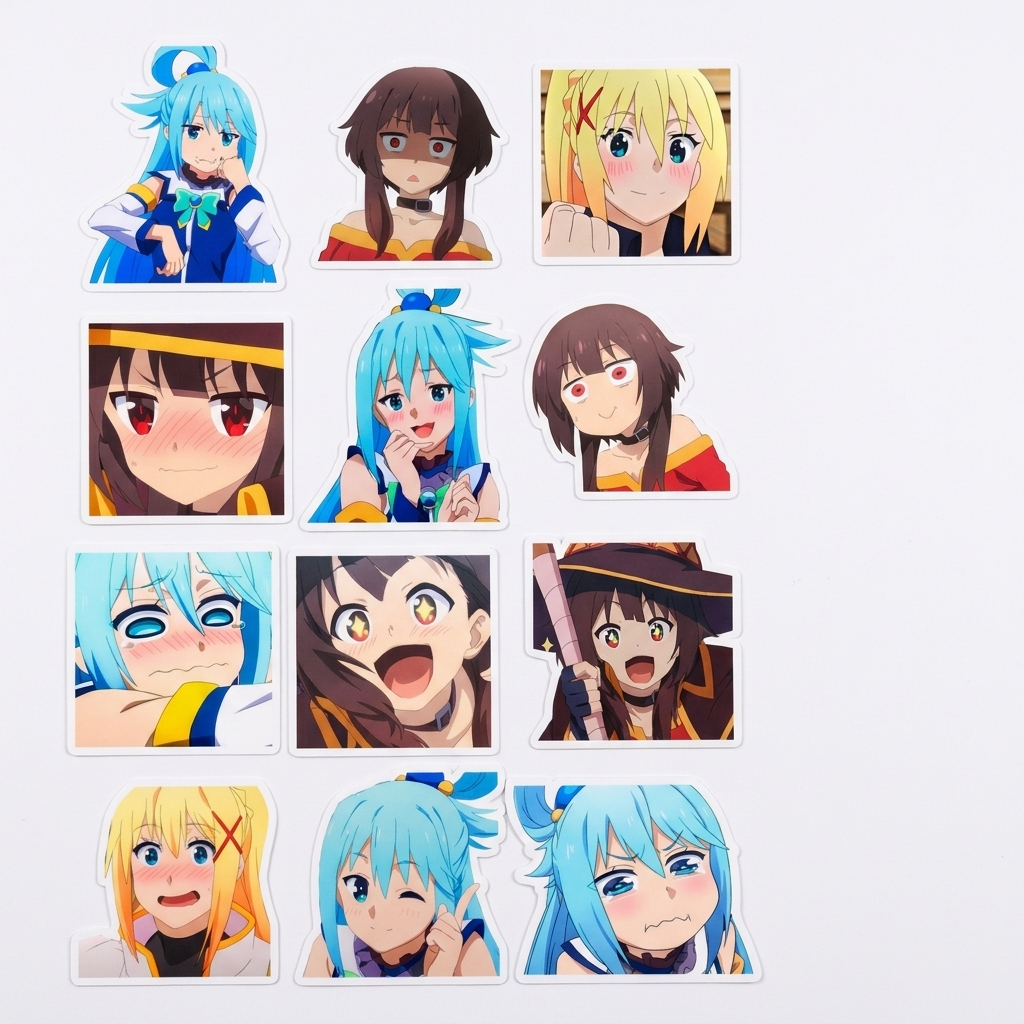 Set 40 Stickers Konosuba - Kazuma, Aqua, Megumin, Darkness y más | Envío Gratis