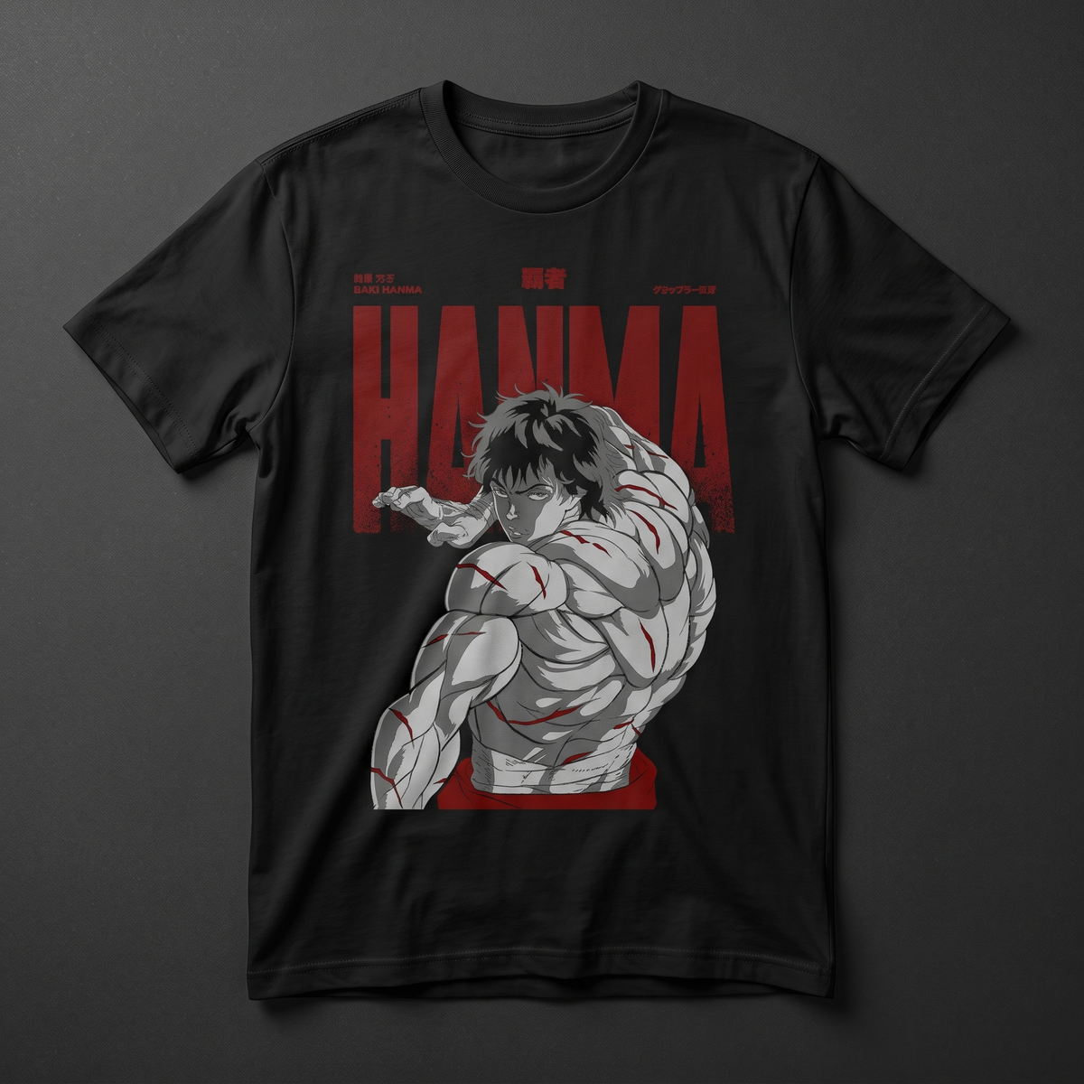 Playera negra KIRA CASES diseño Baki Hanma, Baki, corte regular