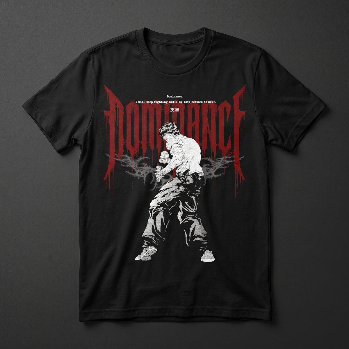 Playera negra KIRA CASES diseño Baki Hanma, Baki, corte regular