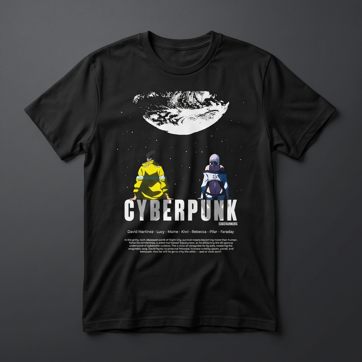 Playera negra de Lucy y David Martinez - Cyberpunk Edgerunners, KIRA CASES
